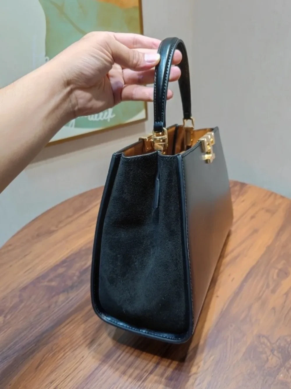 Tory Burch Black Leather Top-Handle Satchel with Gold Hardware